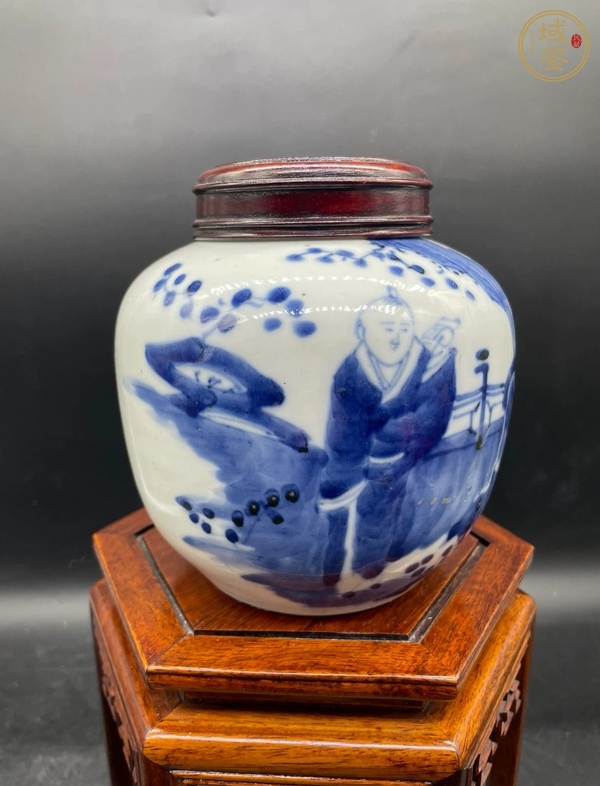 古玩陶瓷青花人物故事蓋罐真品鑒賞圖