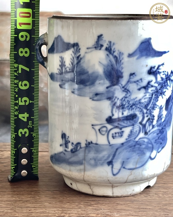 古玩陶瓷晚清青花山水紋燉盅真品鑒賞圖