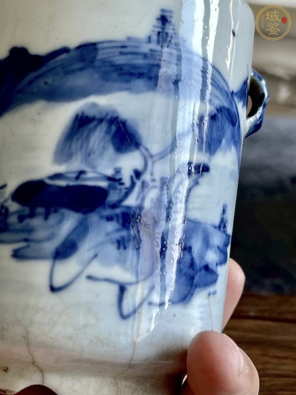 古玩陶瓷晚清青花山水紋燉盅真品鑒賞圖