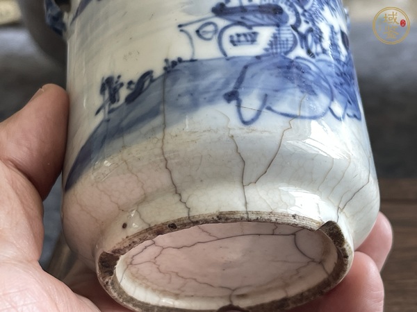 古玩陶瓷晚清青花山水紋燉盅真品鑒賞圖
