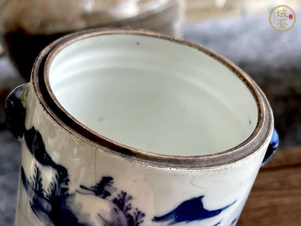 古玩陶瓷晚清青花山水紋燉盅真品鑒賞圖