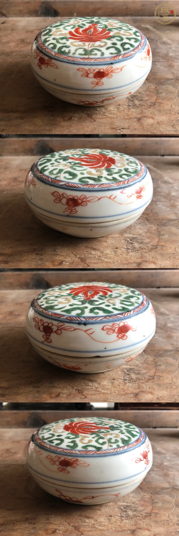 古玩陶瓷青花五彩花卉紋粉盒真品鑒賞圖