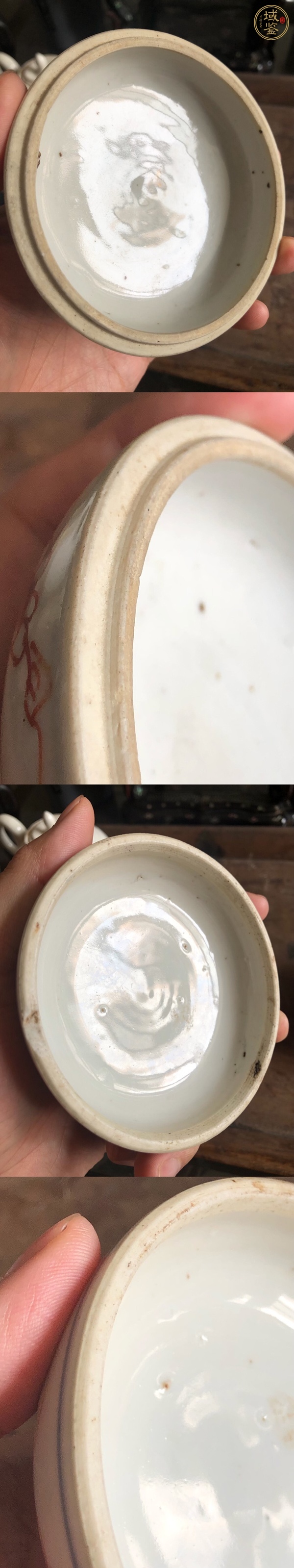 古玩陶瓷青花五彩花卉紋粉盒真品鑒賞圖