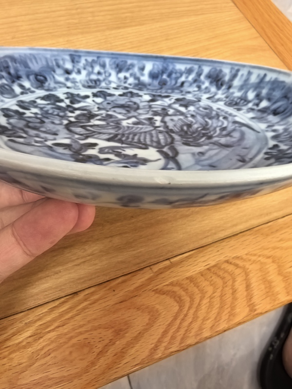 古玩陶瓷明中期青花鳳傳花卉紋盤拍賣，當前價格5980元