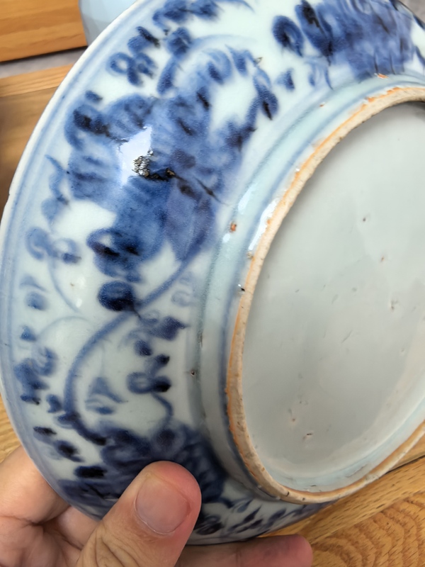 古玩陶瓷明中期青花鳳傳花卉紋盤拍賣，當前價格5980元