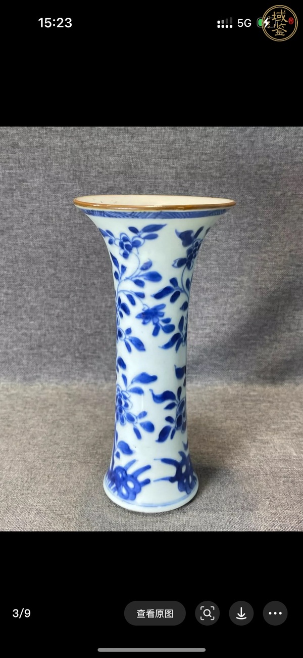 古玩陶瓷花卉紋青花束腰花觚真品鑒賞圖