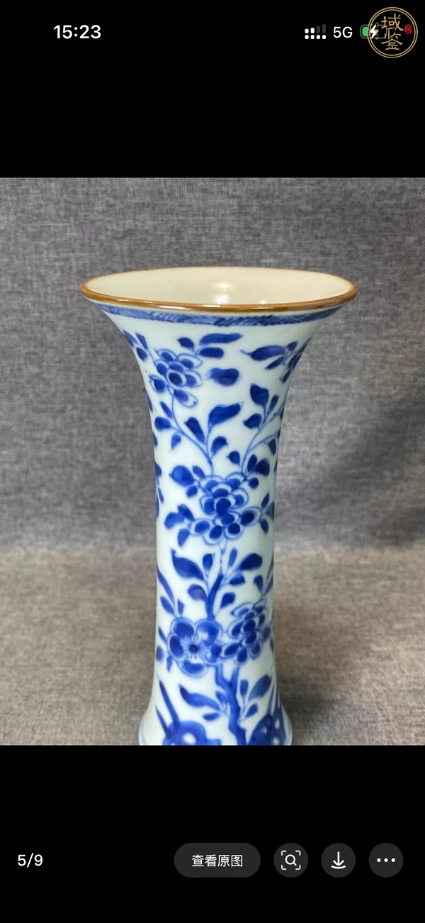 古玩陶瓷花卉紋青花束腰花觚真品鑒賞圖