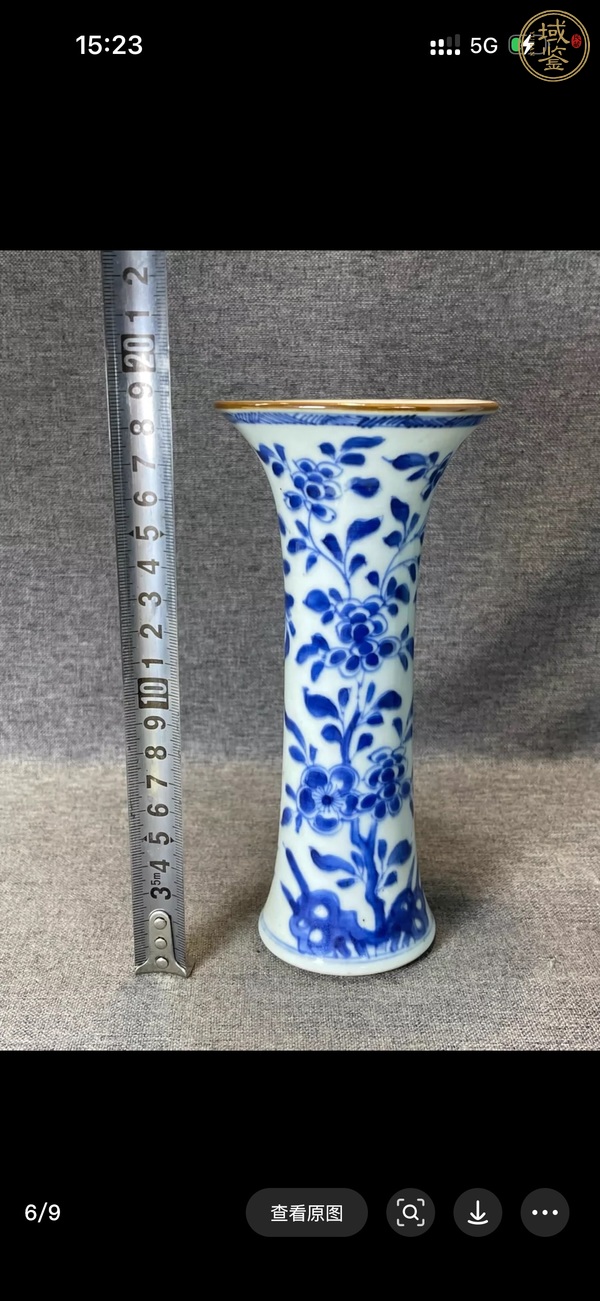 古玩陶瓷花卉紋青花束腰花觚真品鑒賞圖
