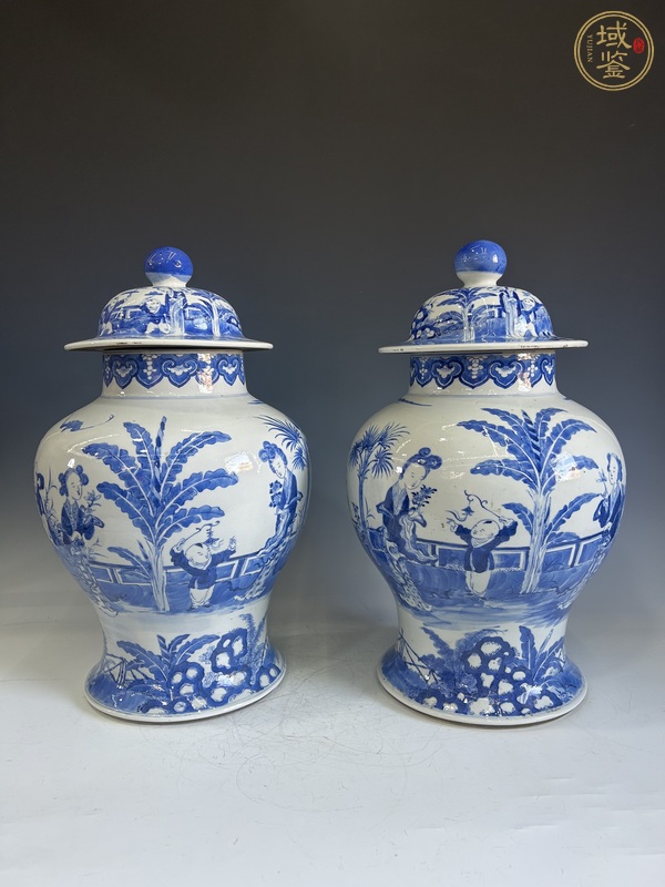 古玩陶瓷清晚·青花四妃十六子將軍罐真品鑒賞圖