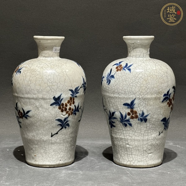 古玩陶瓷哥釉青花礬紅花卉紋梅瓶真品鑒賞圖