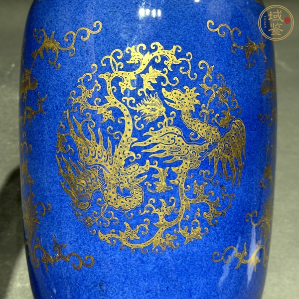 古玩陶瓷灑藍(lán)描金夔鳳紋盤(pán)口瓶真品鑒賞圖