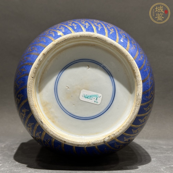 古玩陶瓷灑藍(lán)描金夔鳳紋盤(pán)口瓶真品鑒賞圖