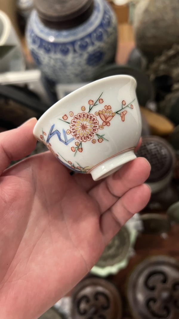 古玩陶瓷清末花鳥紋五彩杯拍賣，當前價格400元