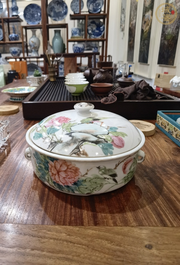 古玩陶瓷淺絳彩花鳥紋一品鍋真品鑒賞圖