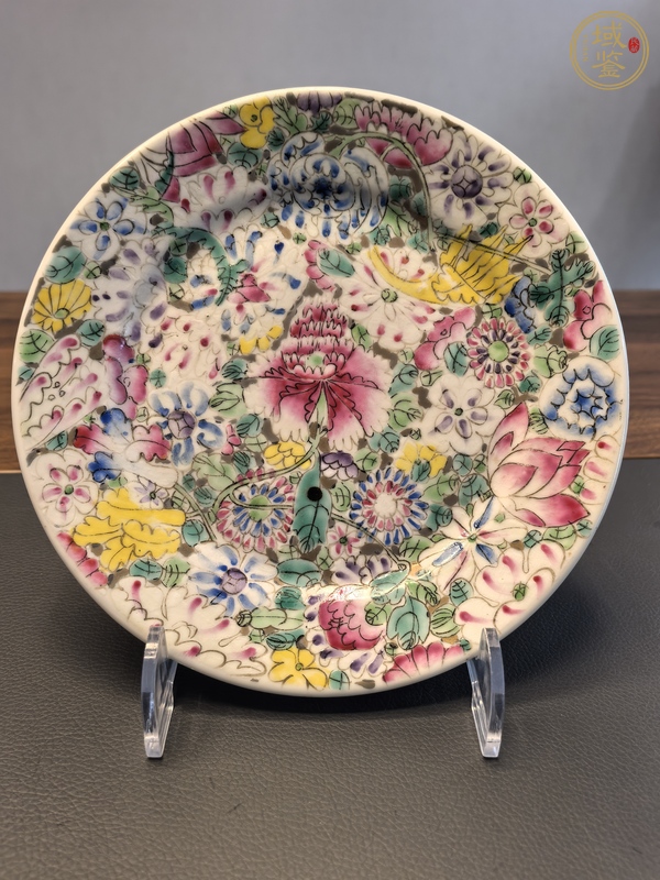 古玩陶瓷粉彩百花不落地盤真品鑒賞圖