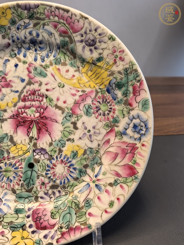 古玩陶瓷粉彩百花不落地盤真品鑒賞圖
