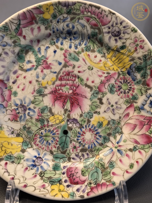 古玩陶瓷粉彩百花不落地盤真品鑒賞圖