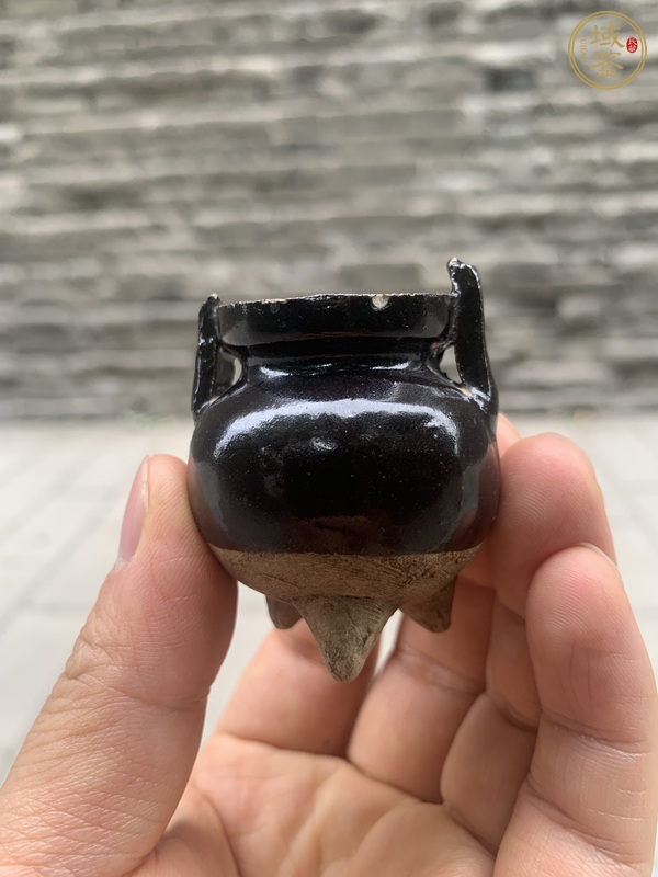 古玩陶瓷耀州窯黑釉香爐真品鑒賞圖