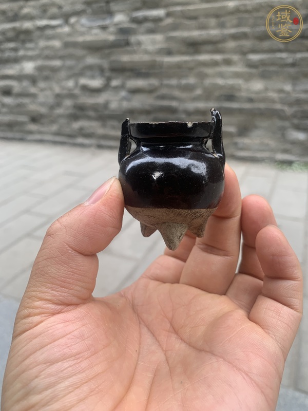 古玩陶瓷耀州窯黑釉香爐真品鑒賞圖