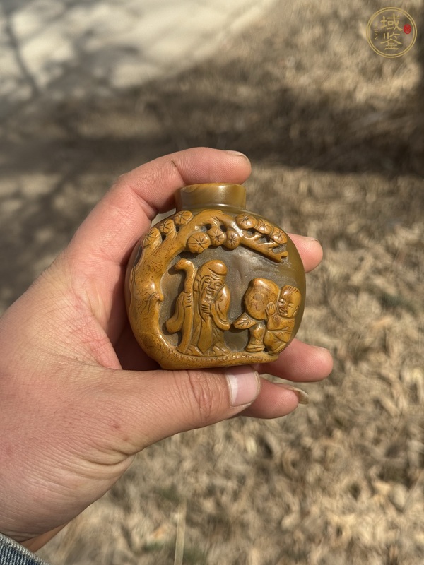 古玩瑪瑙雕“童子祝壽”鼻煙壺真品鑒賞圖