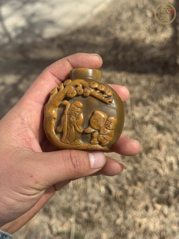 古玩玉器瑪瑙雕“童子祝壽”鼻煙壺真品鑒賞圖