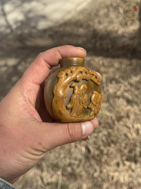 古玩玉器瑪瑙雕“童子祝壽”鼻煙壺真品鑒賞圖