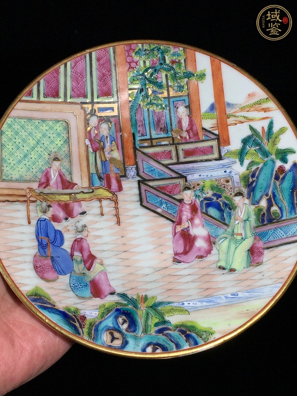 古玩陶瓷嘉道廣彩通景人物盤真品鑒賞圖