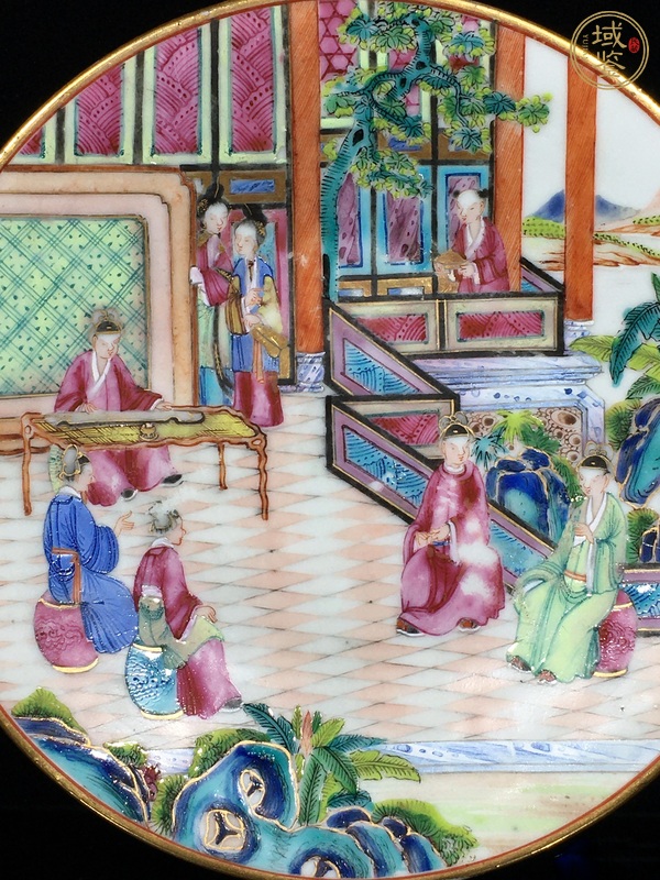 古玩陶瓷嘉道廣彩通景人物盤真品鑒賞圖