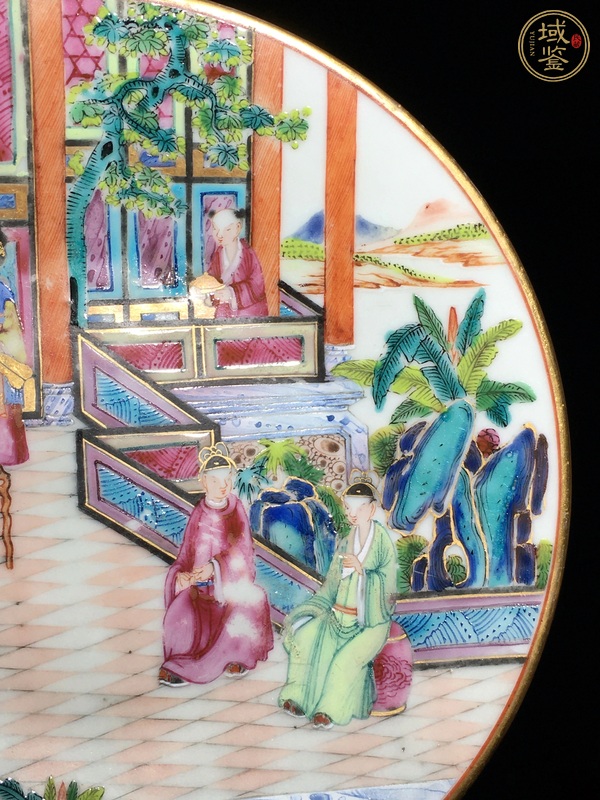 古玩陶瓷嘉道廣彩通景人物盤真品鑒賞圖