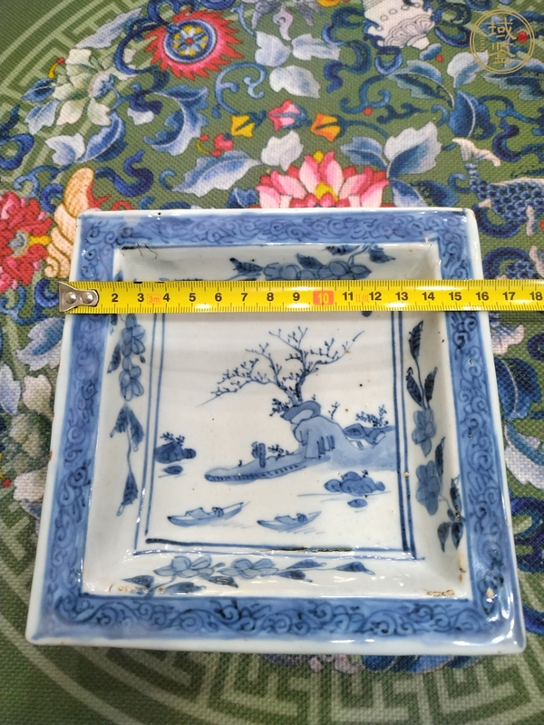古玩陶瓷青花山水人物紋四方盤真品鑒賞圖