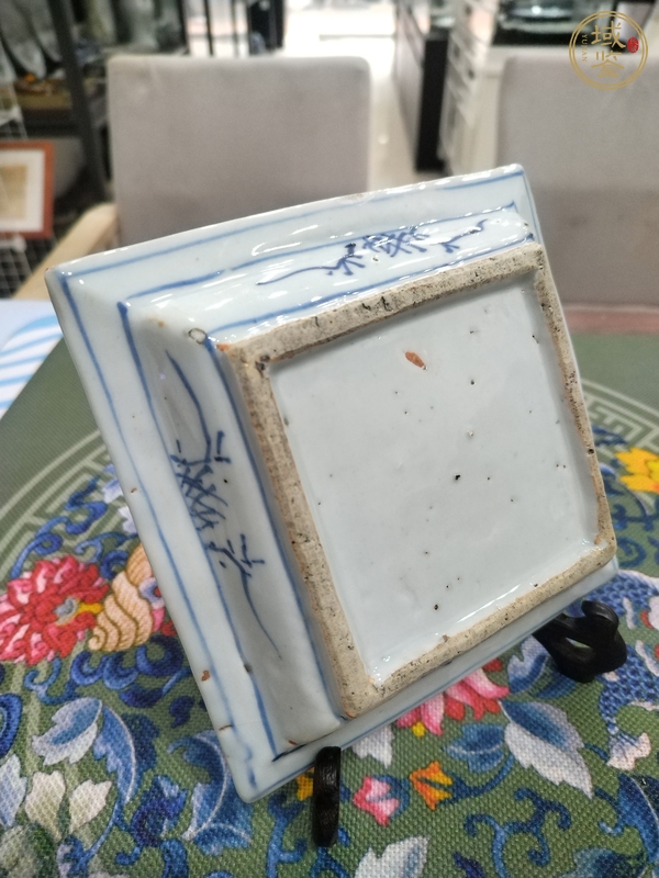 古玩陶瓷青花山水人物紋四方盤真品鑒賞圖