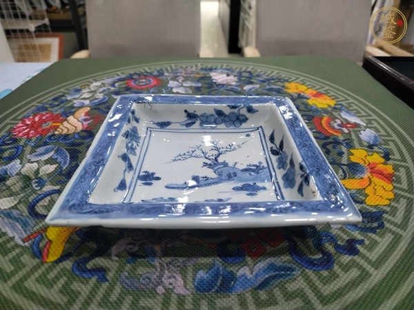 古玩陶瓷青花山水人物紋四方盤真品鑒賞圖