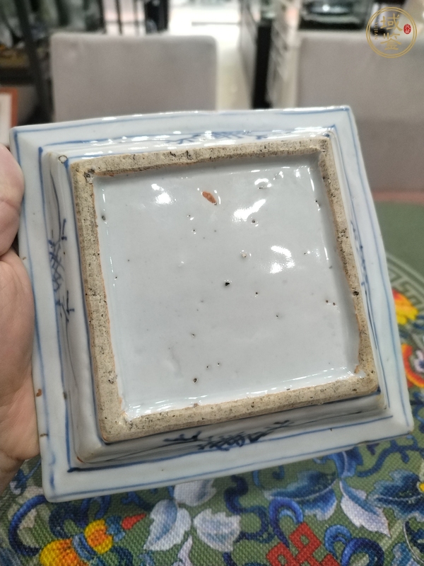 古玩陶瓷青花山水人物紋四方盤真品鑒賞圖