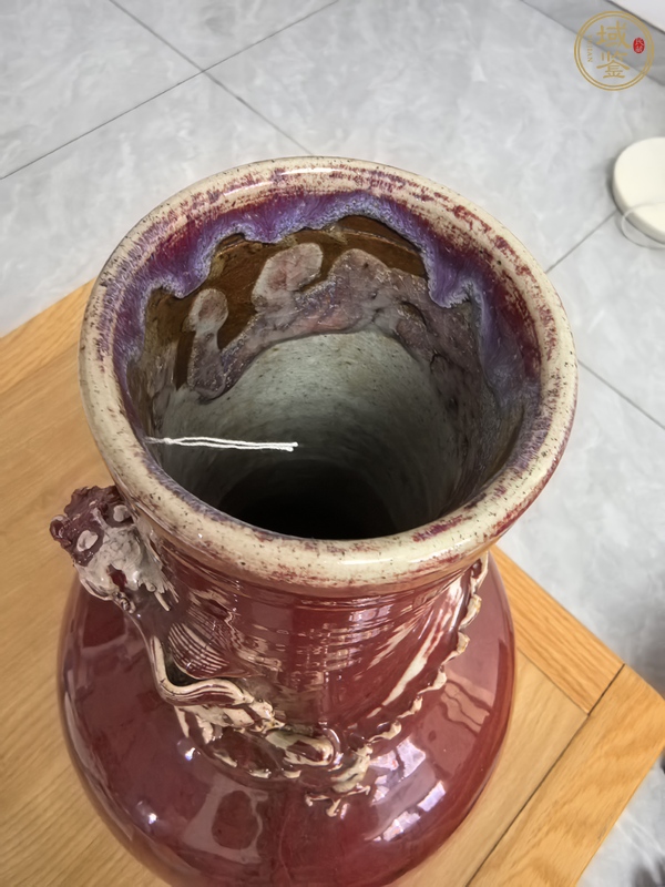 古玩陶瓷窯變紅釉螭龍?zhí)烨蚱空嫫疯b賞圖