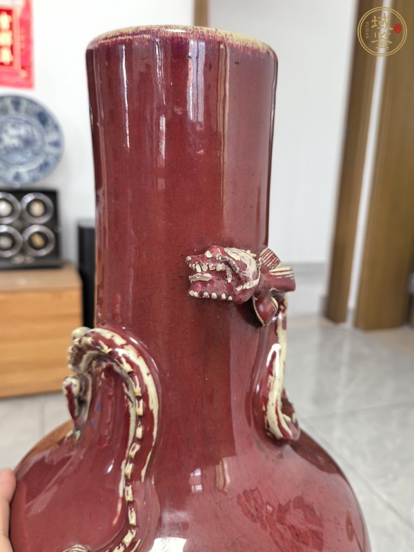 古玩陶瓷窯變紅釉螭龍?zhí)烨蚱空嫫疯b賞圖