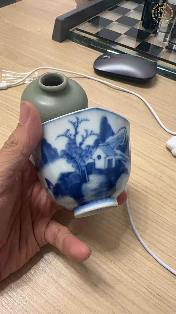 古玩玉器新仿青花六方杯真品鑒賞圖