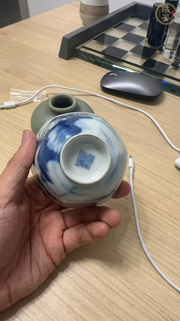 古玩玉器新仿青花六方杯真品鑒賞圖