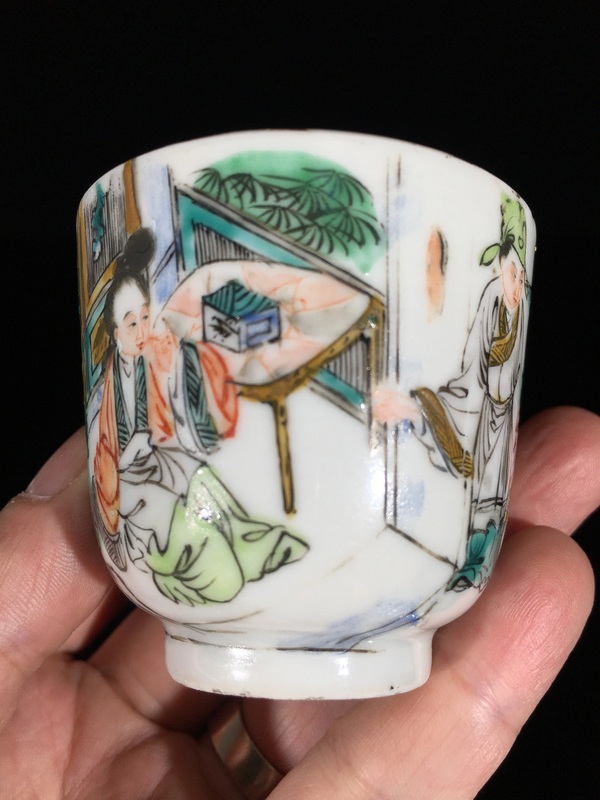古玩陶瓷清·咸豐廣五彩人物故事把杯拍賣，當(dāng)前價(jià)格1500元