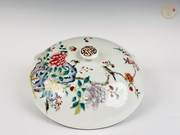 古玩陶瓷清晚期·粉彩花開富貴蓋鍋真品鑒賞圖