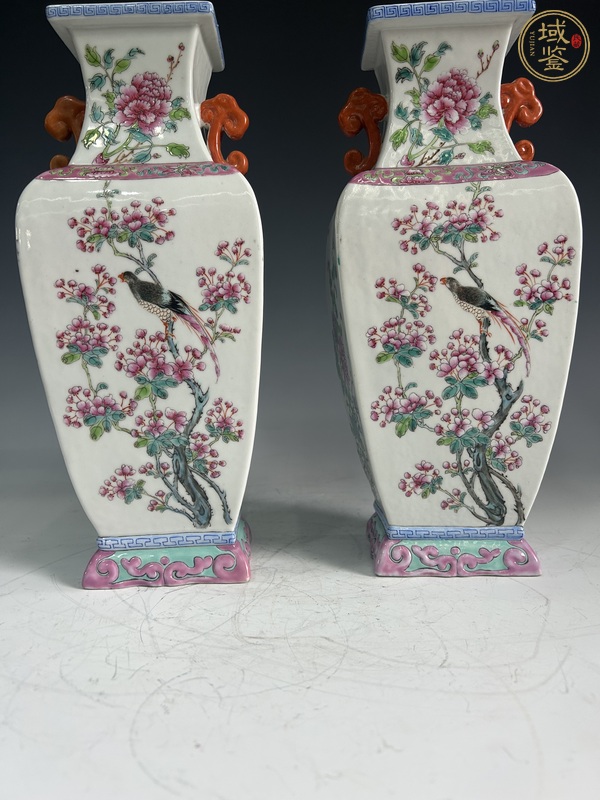 古玩陶瓷晚清·花鳥四方瓶一對真品鑒賞圖