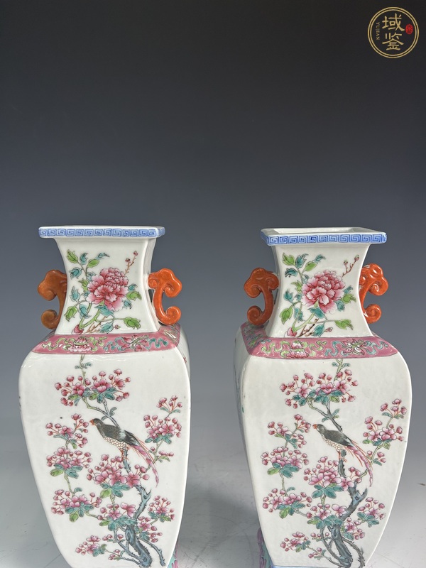 古玩陶瓷晚清·花鳥四方瓶一對真品鑒賞圖