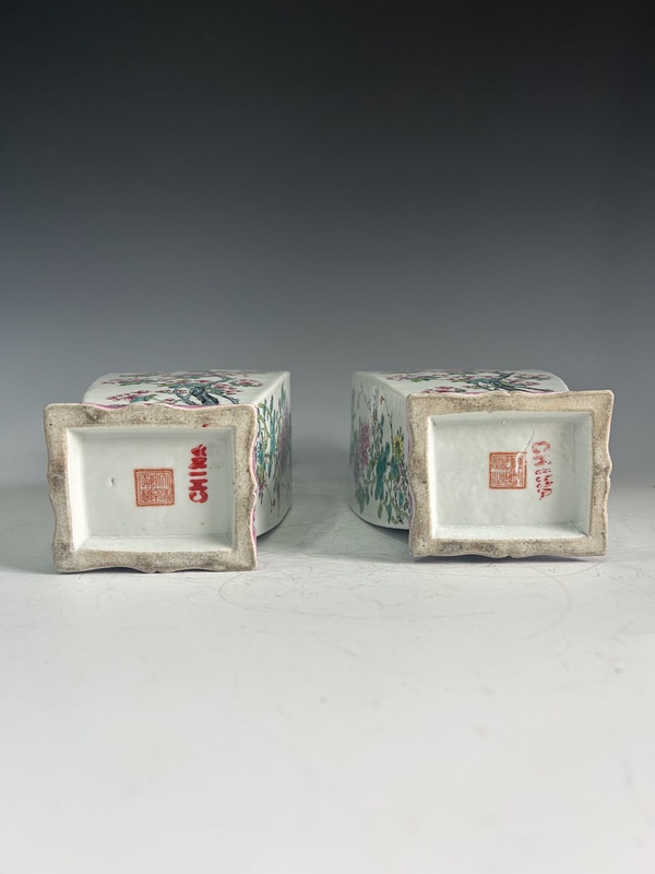古玩陶瓷晚清民國·花鳥四方瓶一對拍賣，當(dāng)前價格19500元