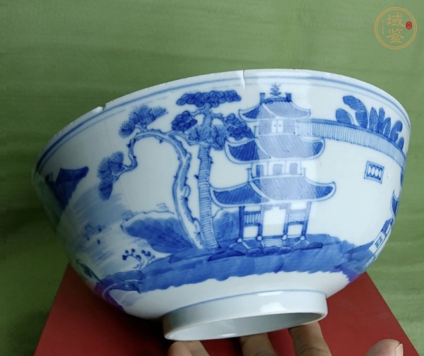 古玩陶瓷青花山水人物紋大碗真品鑒賞圖