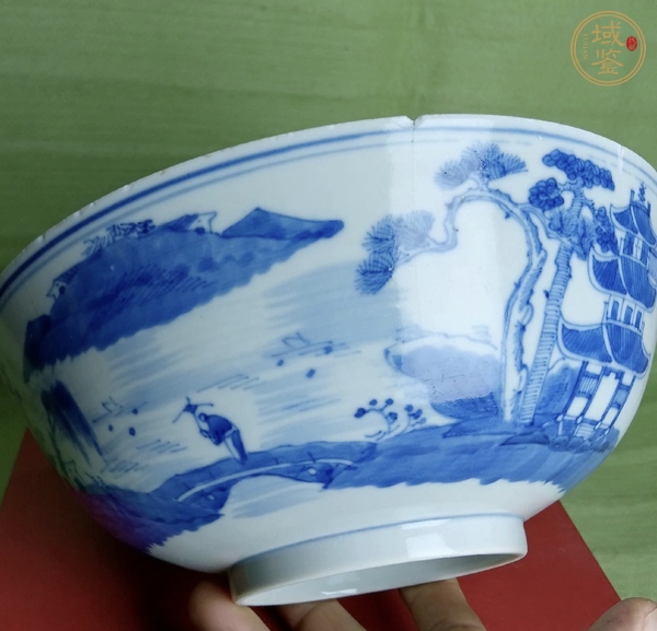 古玩陶瓷青花山水人物紋大碗真品鑒賞圖