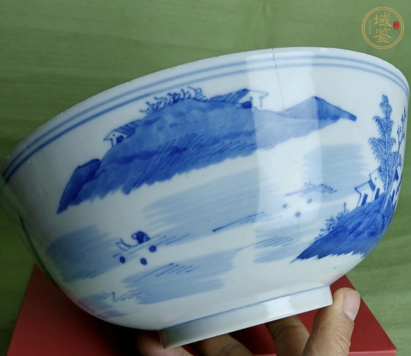 古玩陶瓷青花山水人物紋大碗真品鑒賞圖
