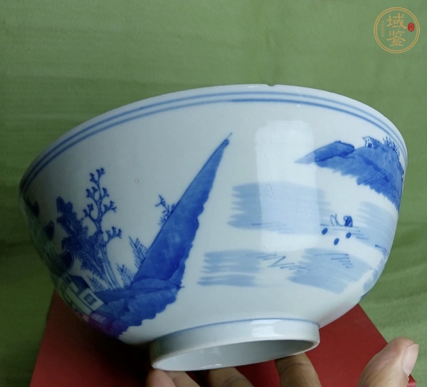 古玩陶瓷青花山水人物紋大碗真品鑒賞圖