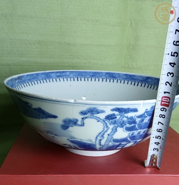 古玩陶瓷青花山水人物紋大碗真品鑒賞圖