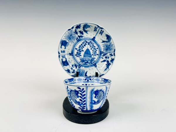 古玩嚴選清光緒·青花魚澡紋杯碟拍賣，當前價格840元