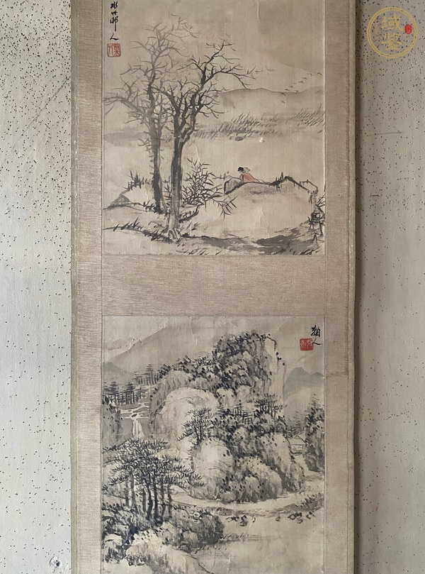 古玩字畫雙挖山水真品鑒賞圖