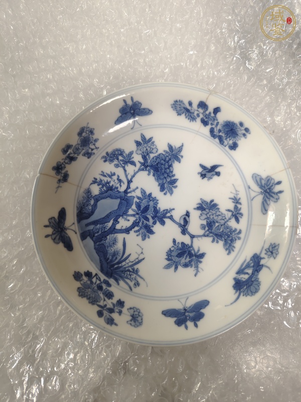 古玩青花洞石花鳥紋盤真品鑒賞圖